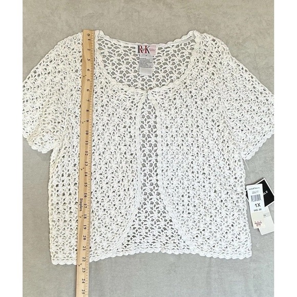 Vintage R&K Women 1X White Crochet Shrug Open Front Scalloped Bohemian Boho Chic - Picture 4 of 8